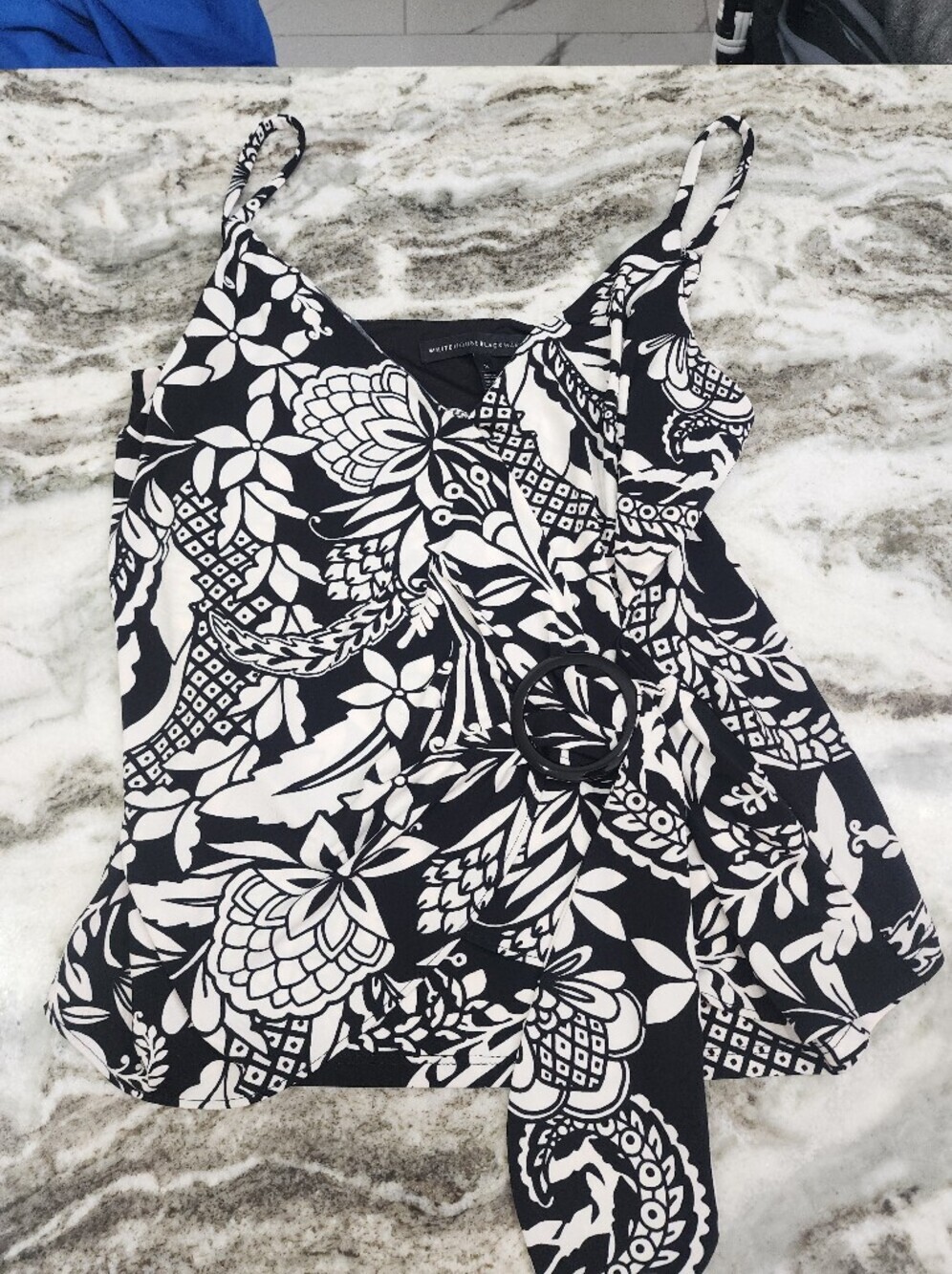 White House Black Market Black & White Floral Wrap Tank Top